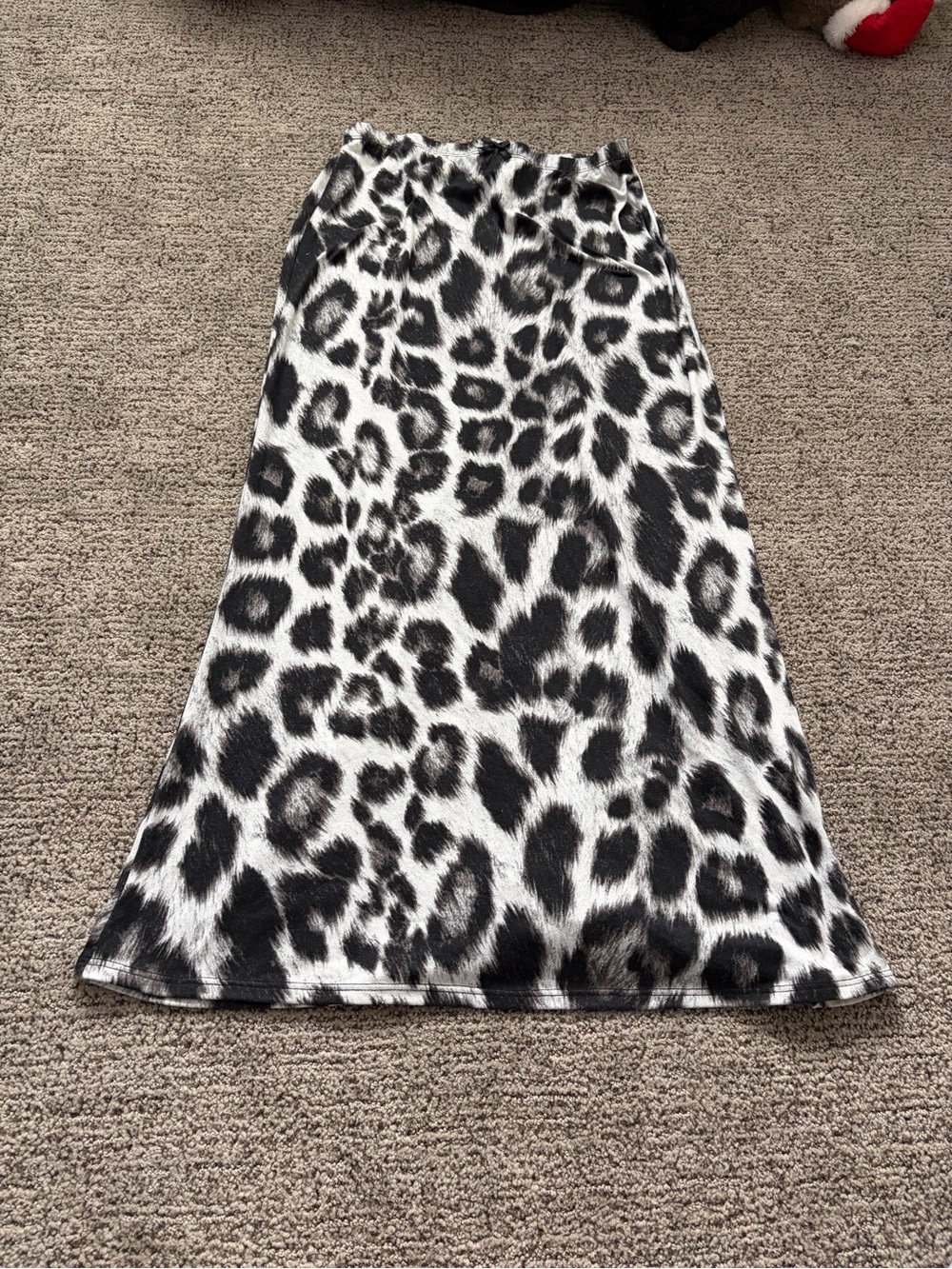 See You Monday Black & White Leopard-Print Maxi Skirt